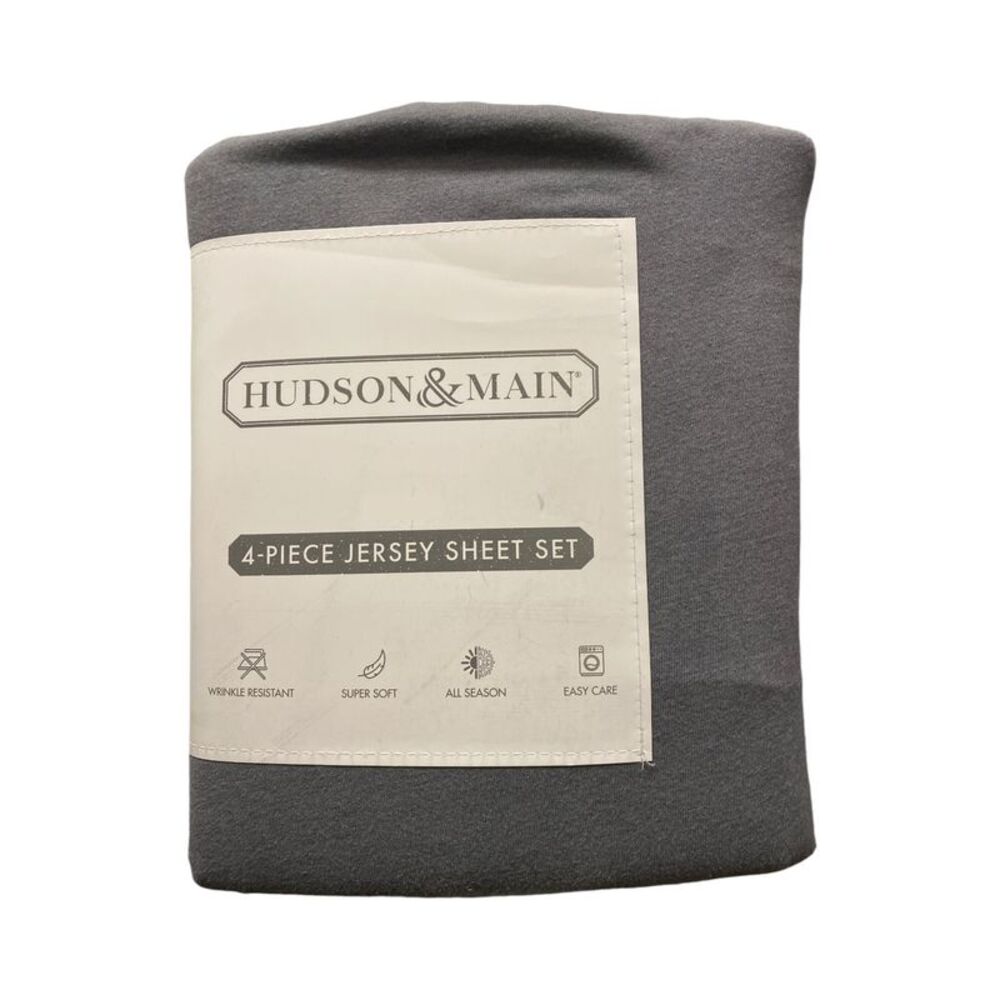 Hudson & Main Wrinkle Resistant, Super Soft, Jersey Sheet Set, 4 Piece - Gray